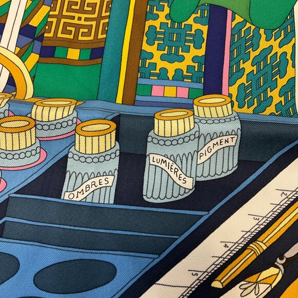 Hermes Ivory / Blue / Pink Multi Les Tresors d'Un Artiste Square Silk Twill Scar - Picture 10 of 10